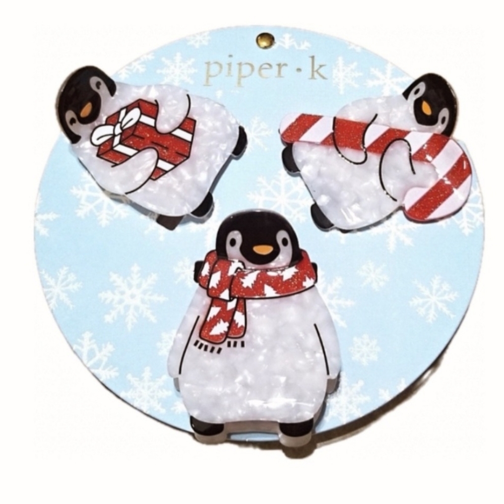 Piper K Christmas 3 hair Clips Set Penguins.